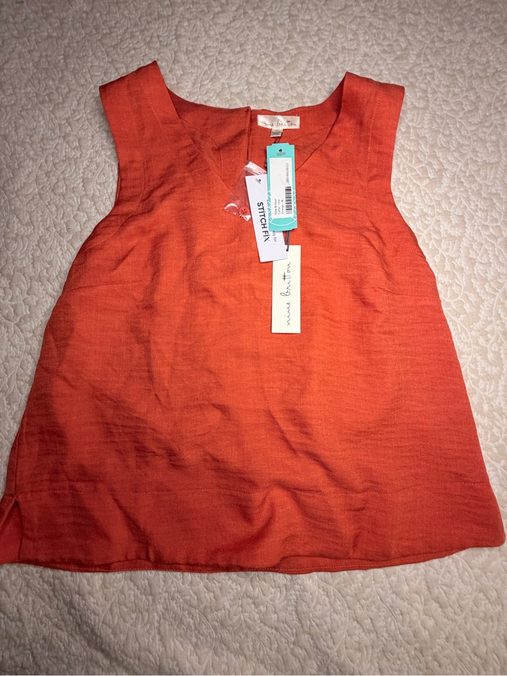 nine britton Orange Sleeveless V-Neck Tank Top
